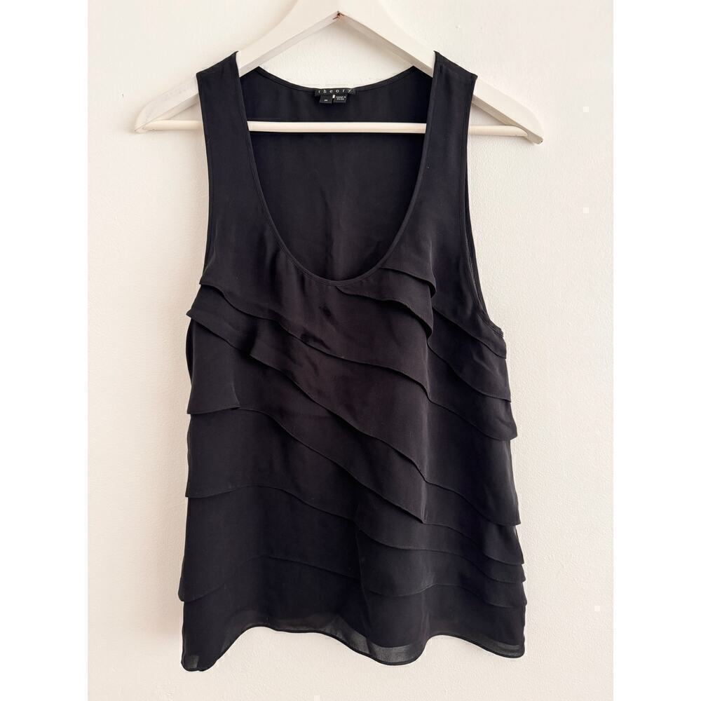 Black Theory Silk Top with Ruffles, Size Medium 💖